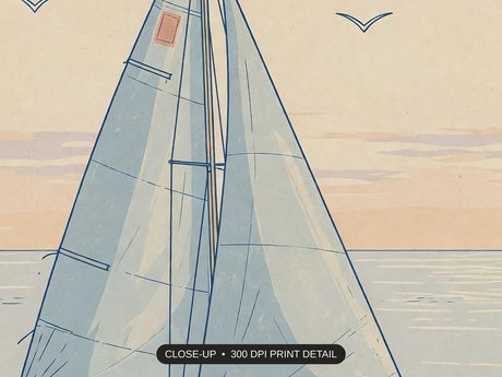 Close-up print detail of the coastal americana artwork at 300 DPI