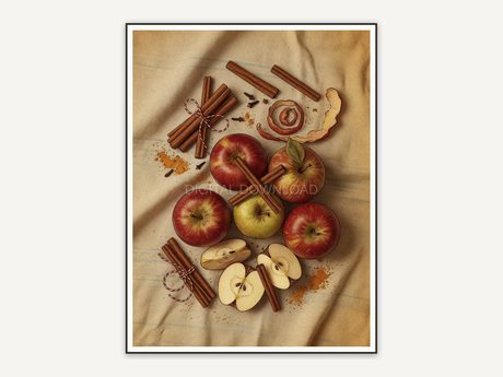 Apples and cinnamon still life print
