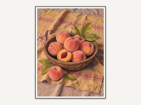 Peaches in bowl still life print
