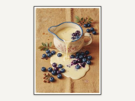Blueberries and cream still life print