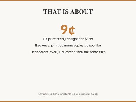 Value card: 115 Halloween printable designs works out at a few cents per print