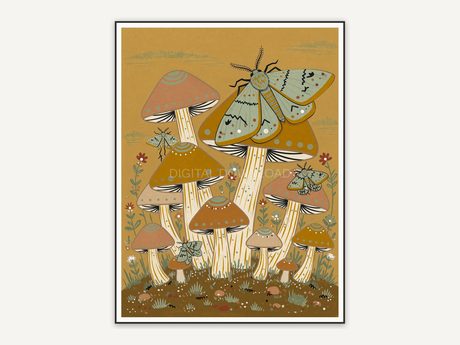 Mushroom cluster with moth details