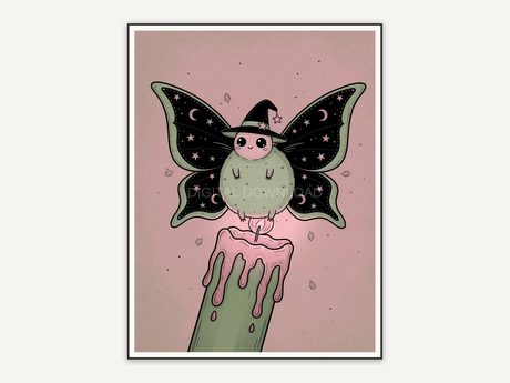 Moth with witch hat wings on candle