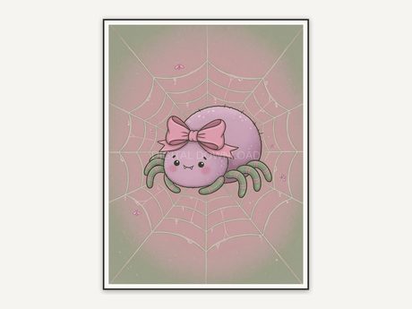 Plump spider on web with bow