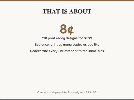 Value card: 120 Halloween printable designs works out at a few cents per print