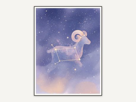 Aries constellation in soft watercolor with stars