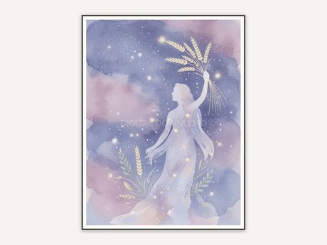 Virgo constellation in soft watercolor with stars
