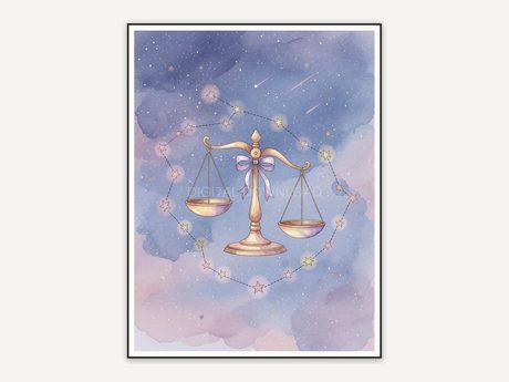 Libra constellation in soft watercolor with stars
