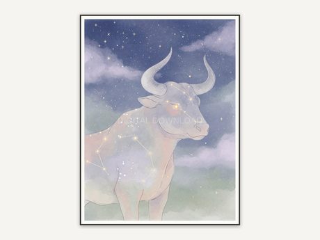 Taurus constellation in soft watercolor with stars