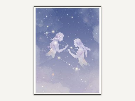 Gemini constellation in soft watercolor with stars