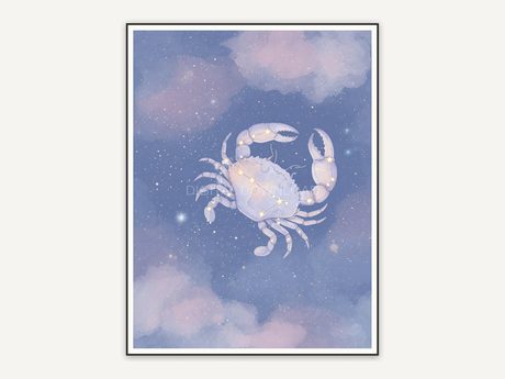 Cancer constellation in soft watercolor with stars