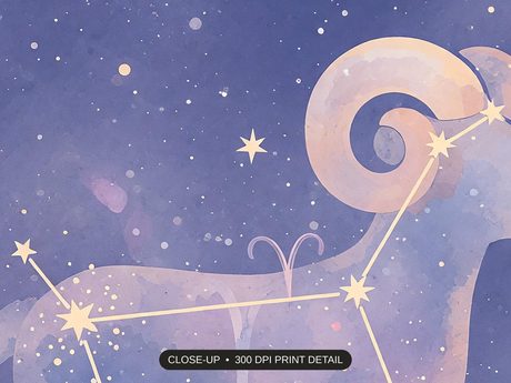 Close-up print detail of the zodiac celestial art artwork at 300 DPI