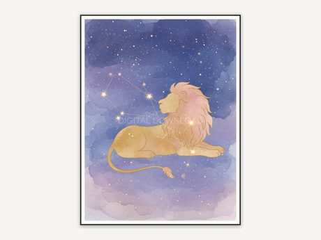 Leo constellation in soft watercolor with stars