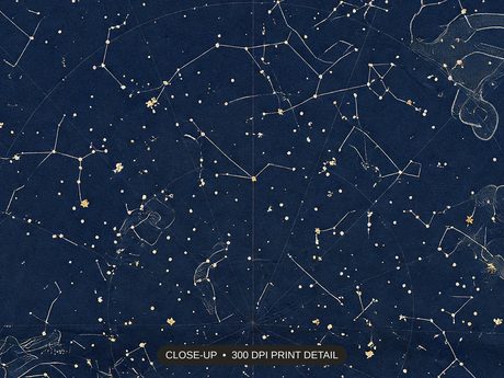 Close-up print detail of the celestial zodiac art artwork at 300 DPI